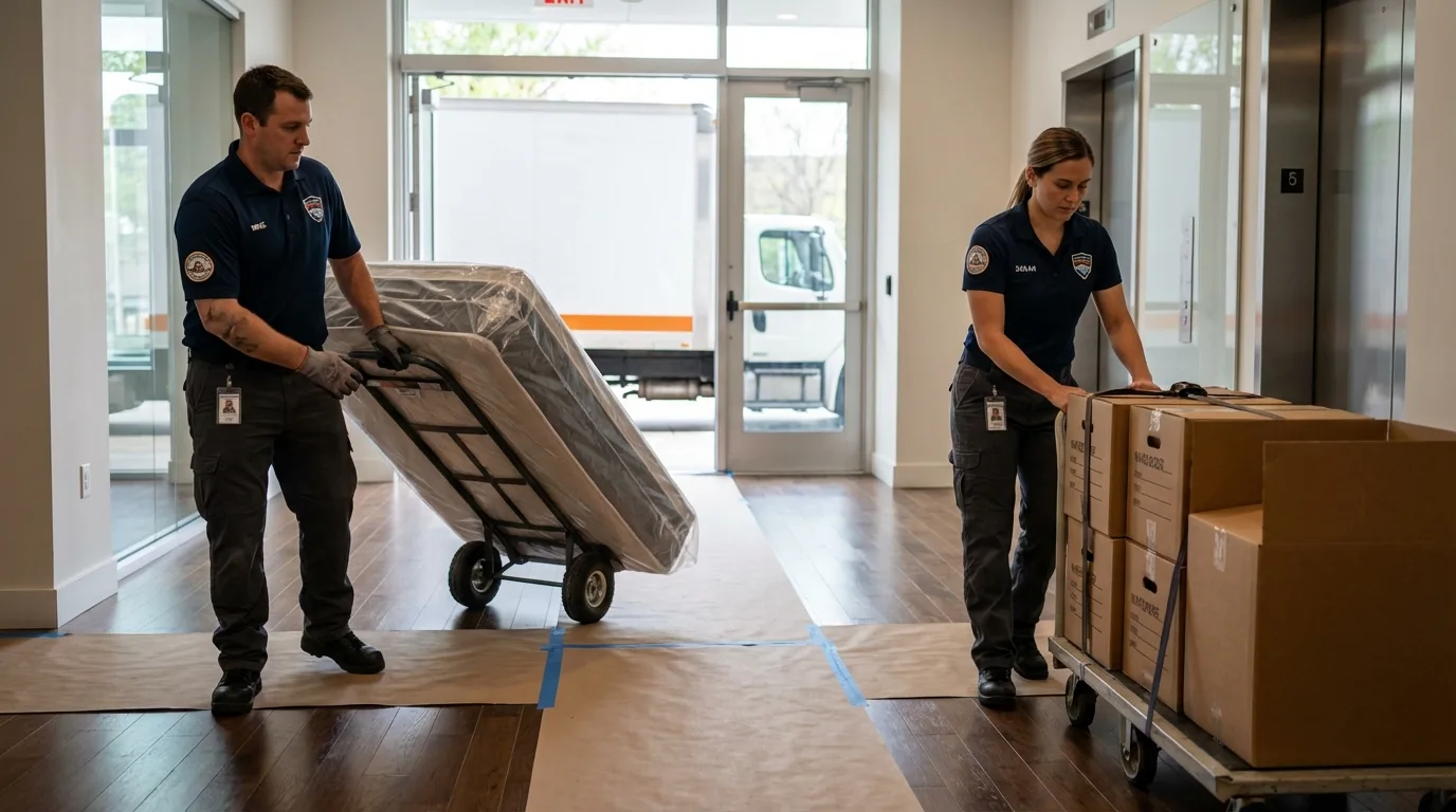 Professional apartment movers loading elevator in Wiggins, MS