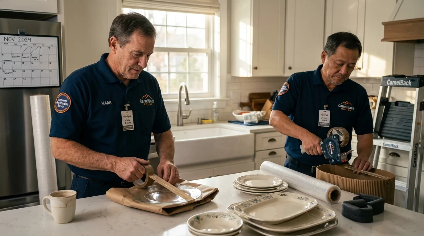 Professional crew packing kitchen dishware in Wiggins, MS